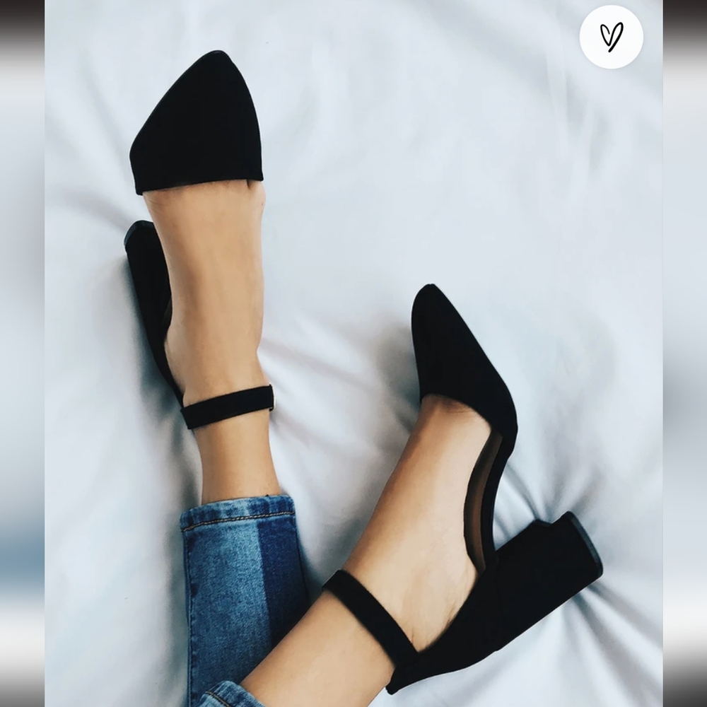 COPY - Lulus Ellarose Black Vegan Suede Ankle Strap Heels
